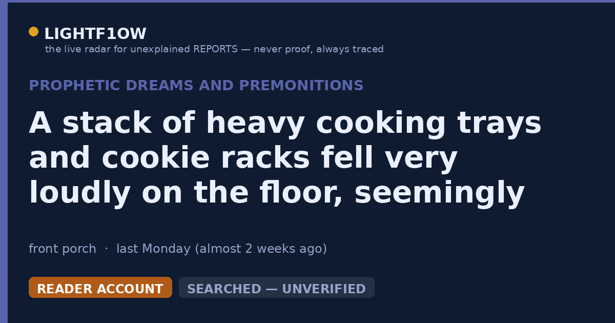 A stack of heavy cooking trays and cookie racks fell very loudly on the floor, seemingly one by one, which was…