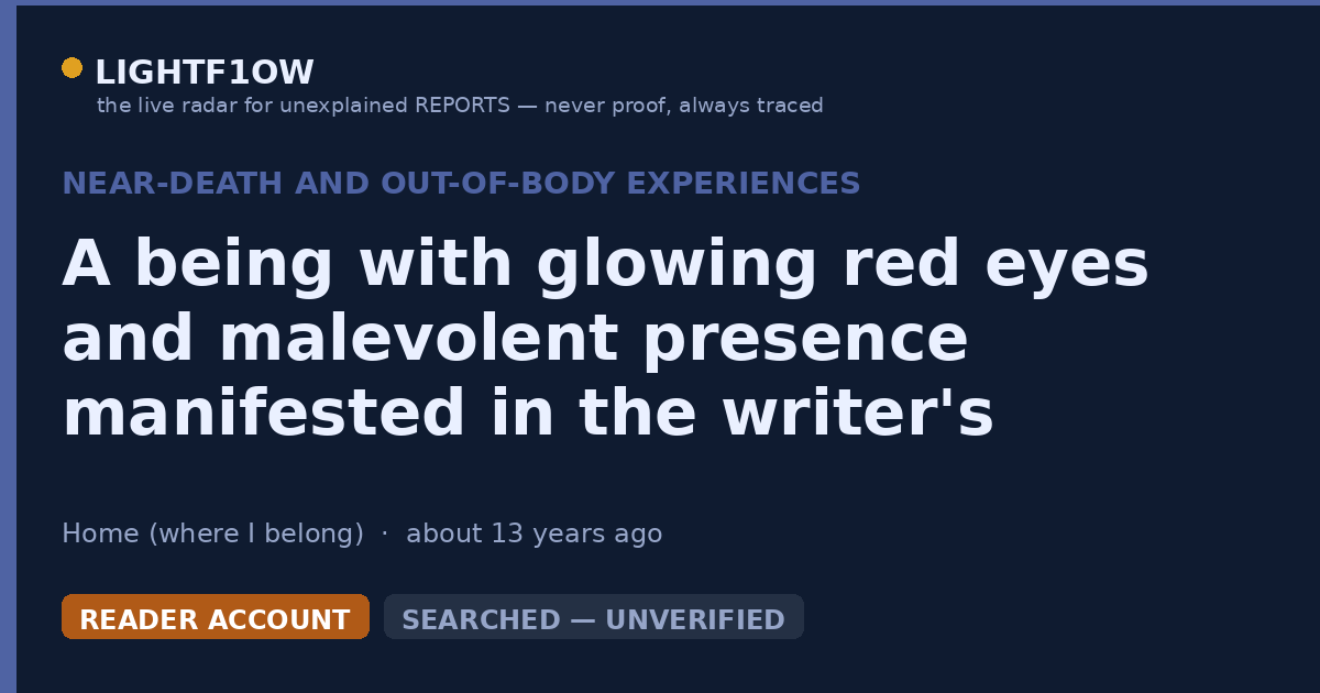 A being with glowing red eyes and malevolent presence manifested in the writer's actual bedroom while they were…