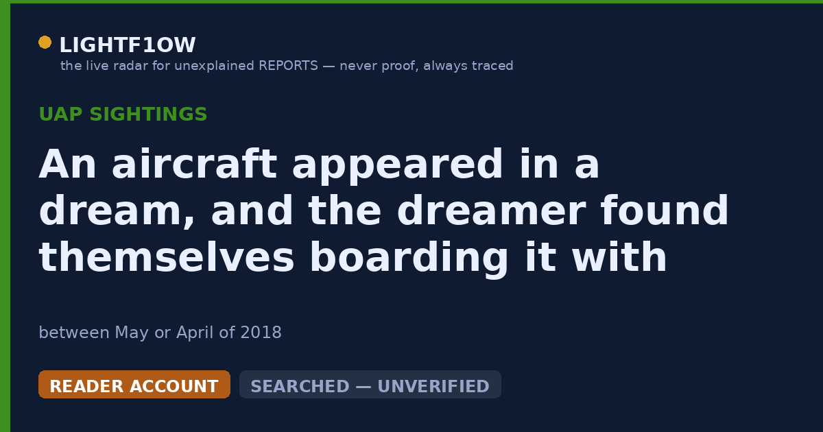 An aircraft appeared in a dream, and the dreamer found themselves boarding it with extraterrestrial beings who poked…