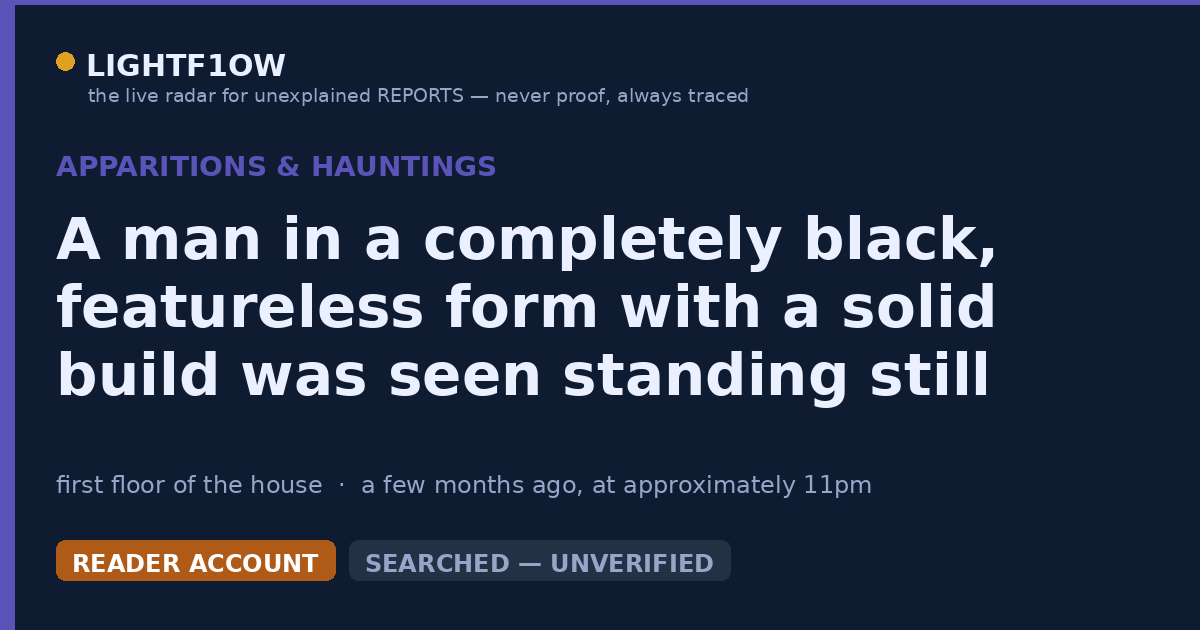 A man in a completely black, featureless form with a solid build was seen standing still against a wall and then…