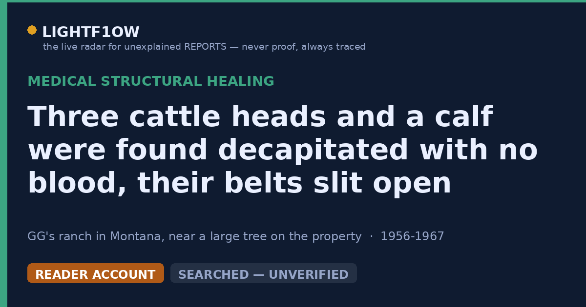 Three cattle heads and a calf were found decapitated with no blood, their belts slit open with precision, and internal…