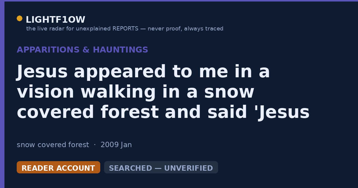 Jesus appeared to me in a vision walking in a snow covered forest and said 'Jesus will cover your tracks'.