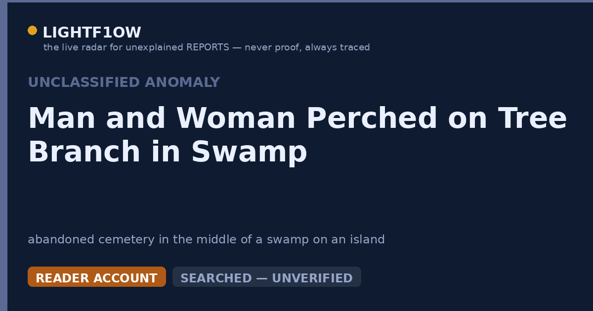 Man and Woman Perched on Tree Branch in Swamp