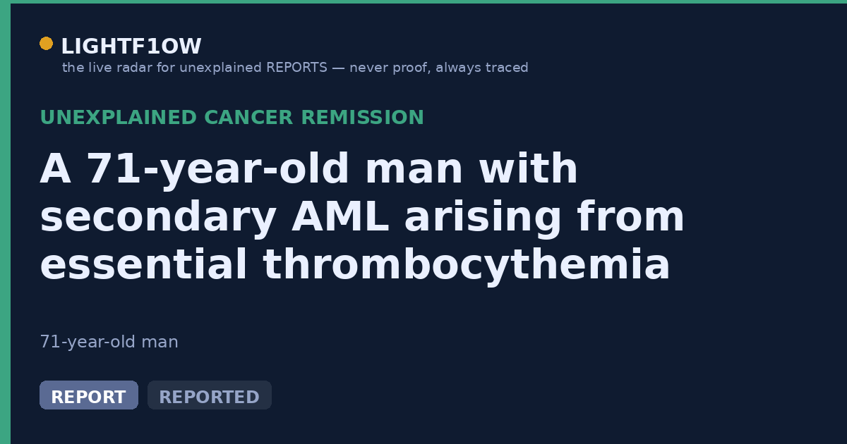 A 71-year-old man with secondary AML arising from essential thrombocythemia showed a spontaneous remission after…