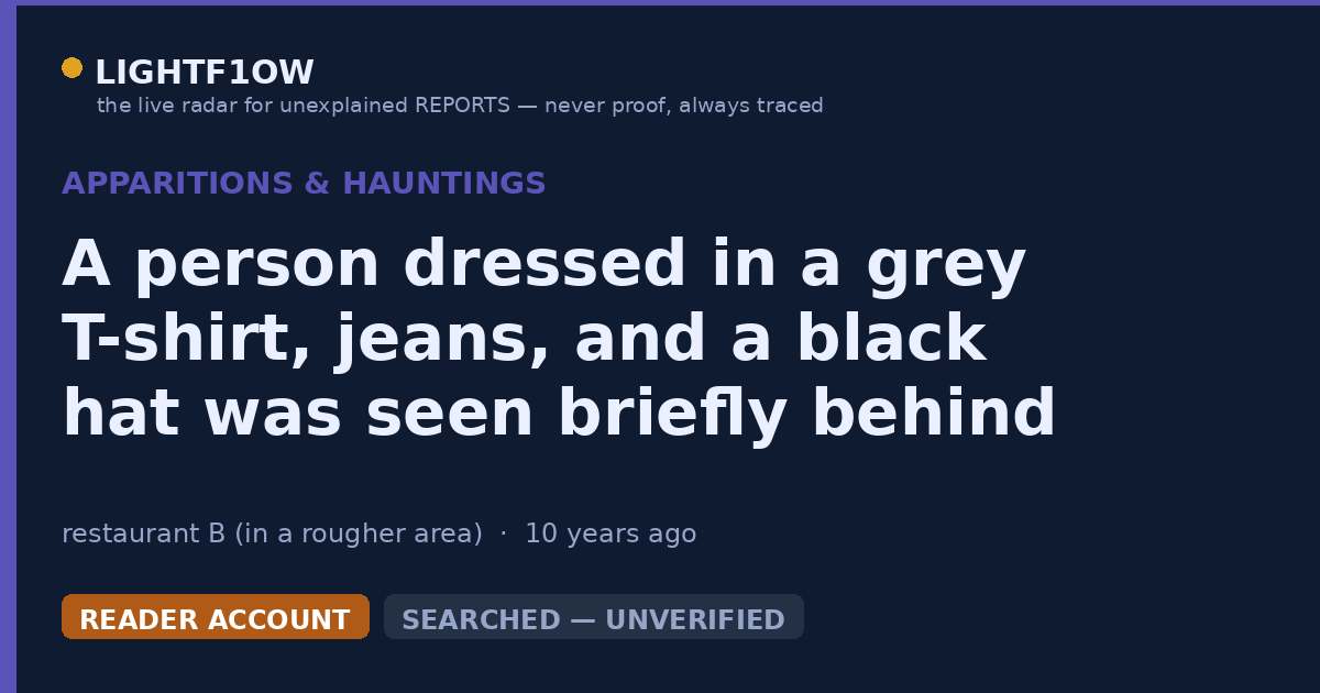 A person dressed in a grey T-shirt, jeans, and a black hat was seen briefly behind the back door of restaurant B…