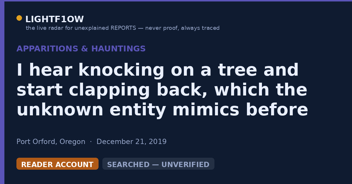 I hear knocking on a tree and start clapping back, which the unknown entity mimics before stomping around my backyard…