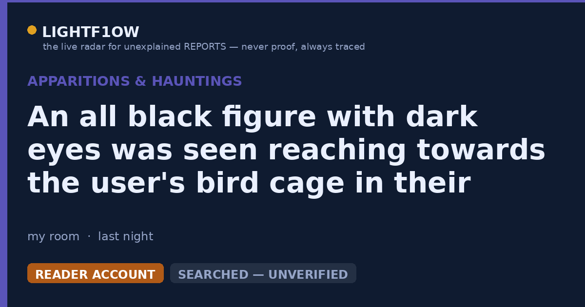 An all black figure with dark eyes was seen reaching towards the user's bird cage in their room after they fell asleep.